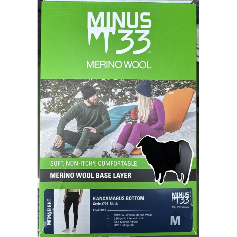 Minus33 Kancamagus 100% Merino Wool Midweight Base Layer Pants Men’s M Black NEW